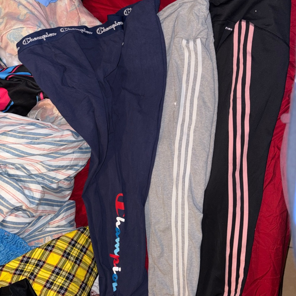 adidas Black Leggings with Pink Side Stripes